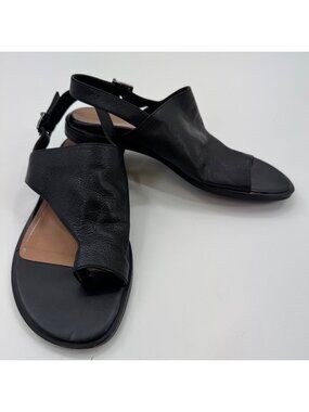 Vionic Black Ella Wide Leather Open-Toe Sandals Adjustable Strap Womens Size 6W